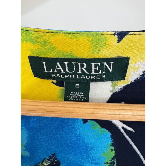 Ralph Lauren‎ Navy Blue Floral Print Jersey Ruched Dress Size 6 Sheath Summer - Picture 5 of 6